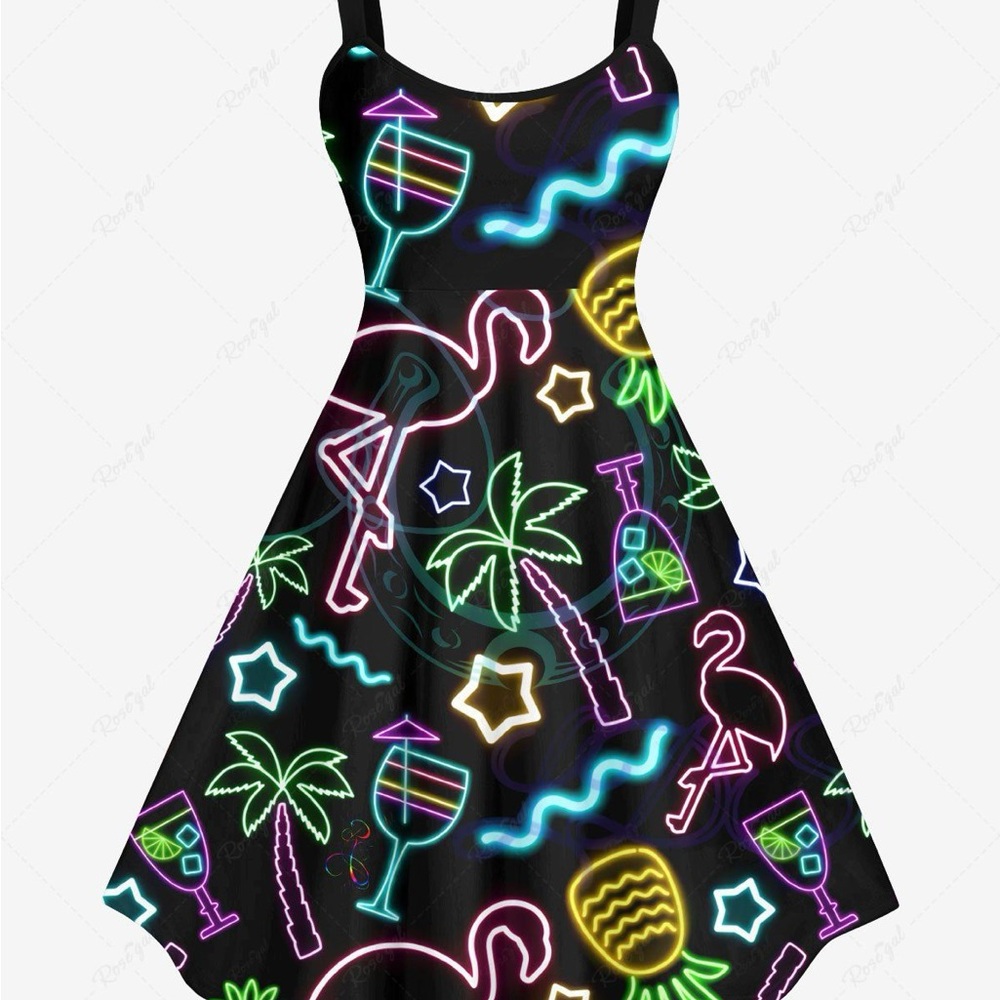 Neon Tropical Sun Dress - Black Background